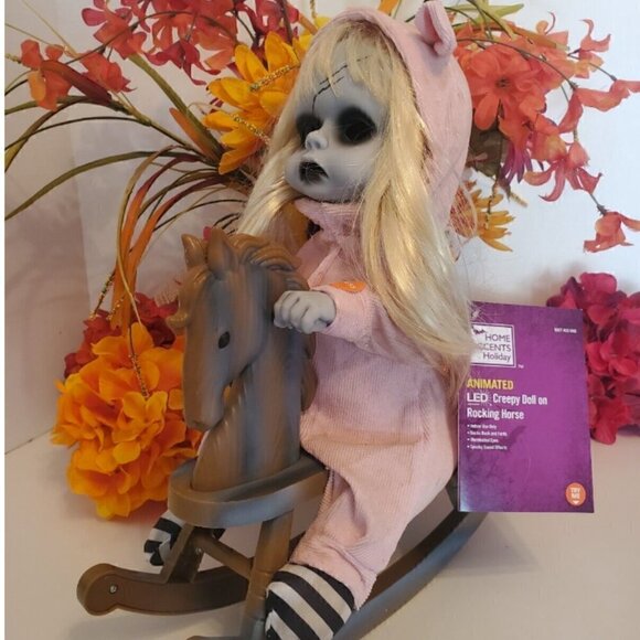 Nwt-"Last ONE"halloween 17" Animated Creepy Singing Doll on Rocking Horse Motion - Picture 9 of 16